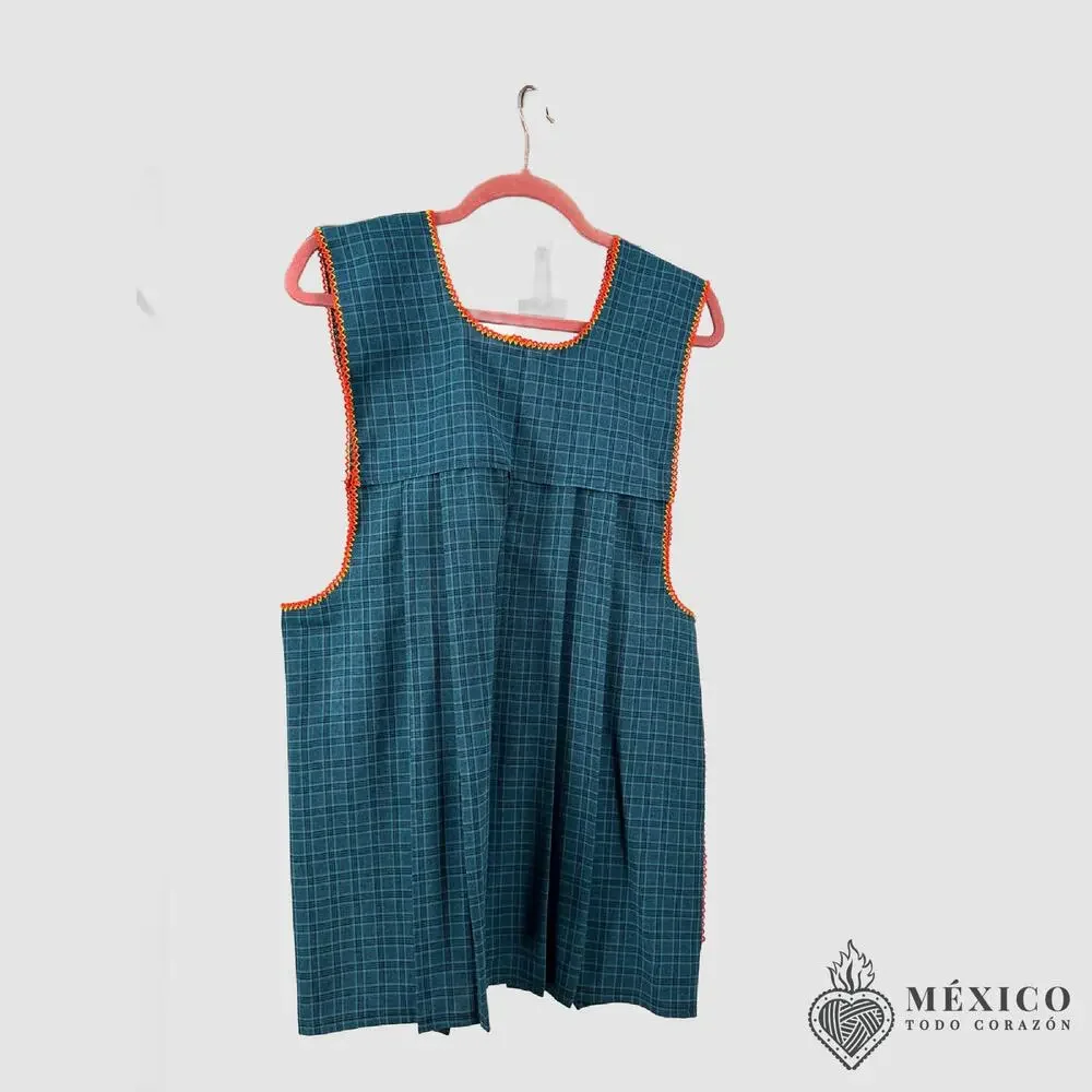 Traditional Mexican Cross-Stitch Embroidered Apron – Deluxe Artisan Smock Style